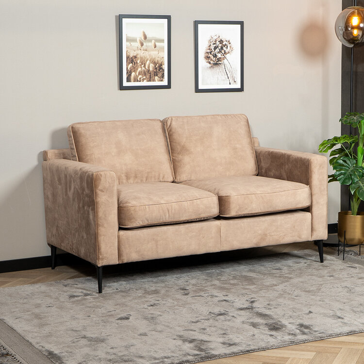 Velvet bank 2-zits Florida en velvet poef Beau taupe