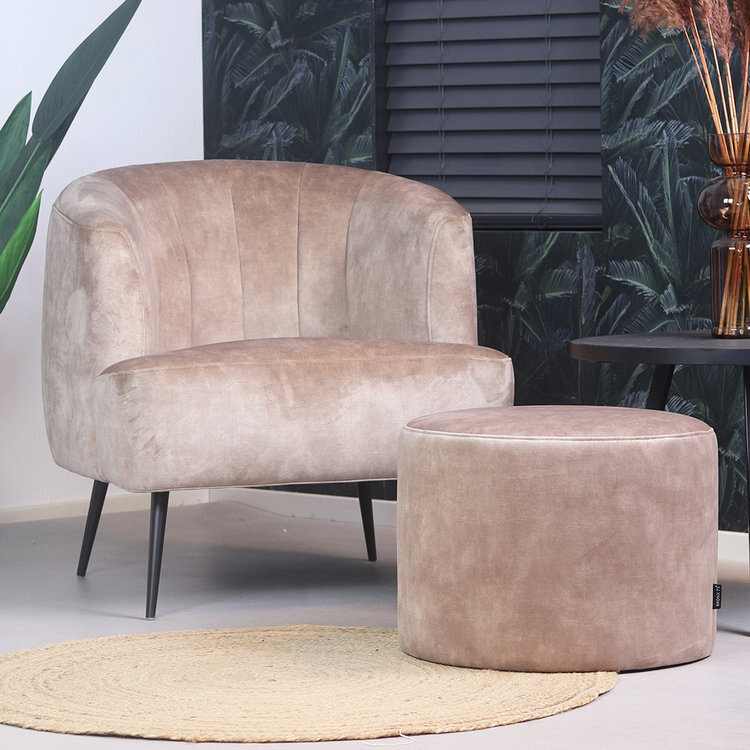 Velvet bank 2-zits Florida en velvet poef Beau taupe