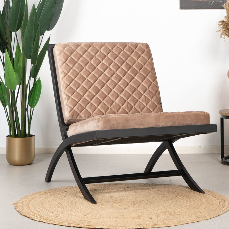 Design fauteuil Madrid velvet en velvet poef Beau taupe