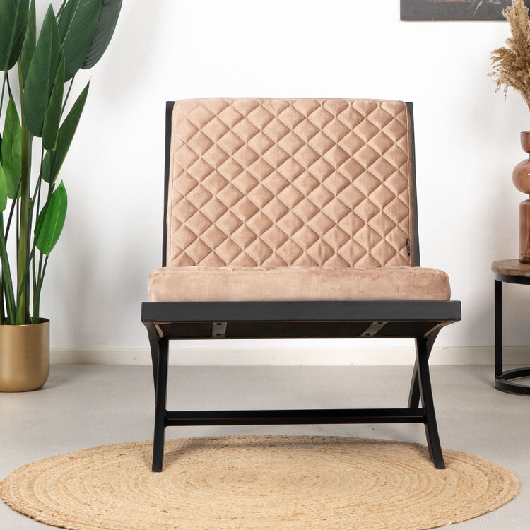 Design fauteuil Madrid velvet en velvet poef Beau taupe