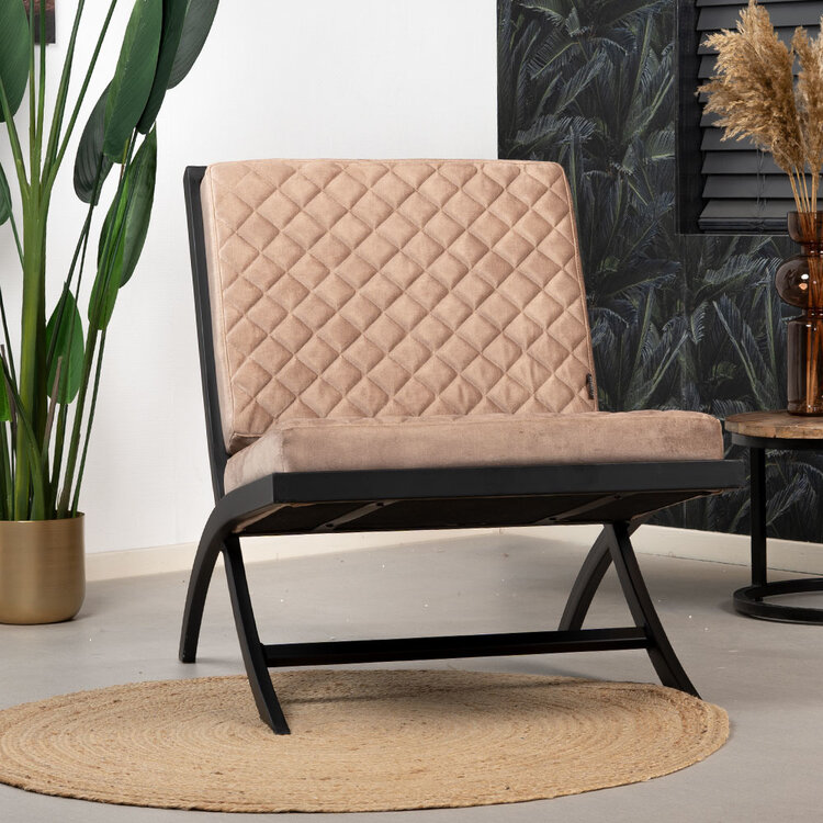 Design fauteuil Madrid velvet en velvet poef Beau taupe