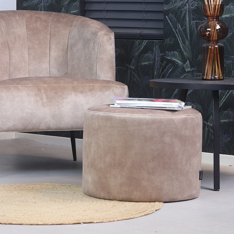 Design fauteuil Madrid velvet en velvet poef Beau taupe