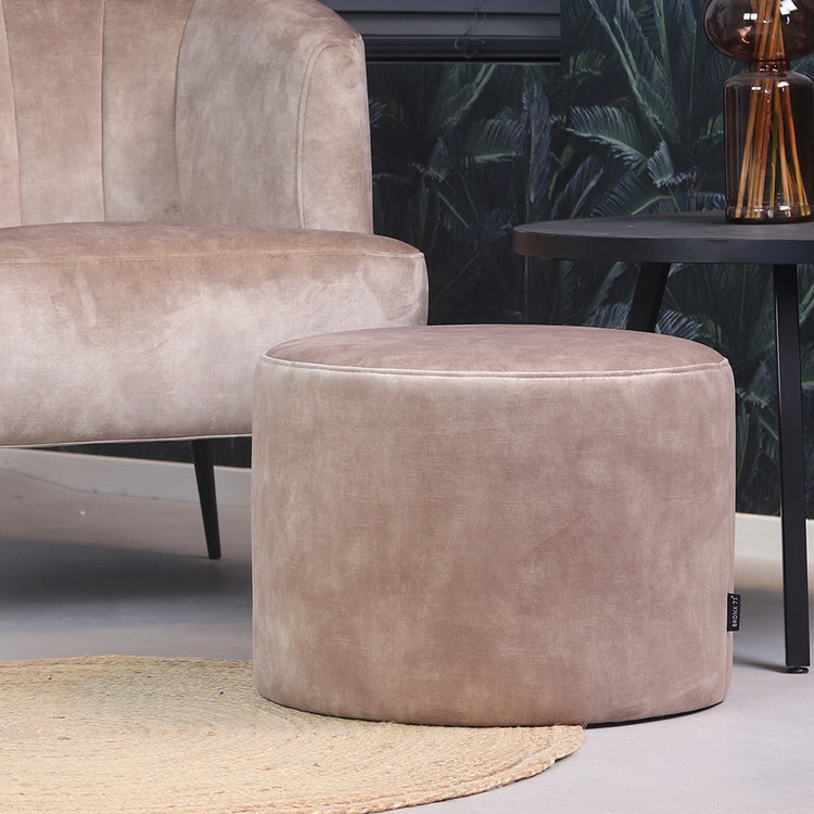 Design fauteuil Madrid velvet en velvet poef Beau taupe