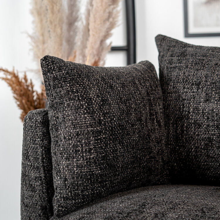 Fauteuil Ruby en poef Feline chenille stof zwart