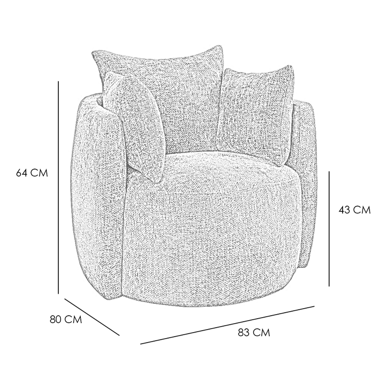Fauteuil Ruby en poef Feline chenille stof zwart