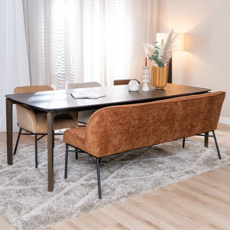 Eetkamerbank Momo chenille koper 185 cm
