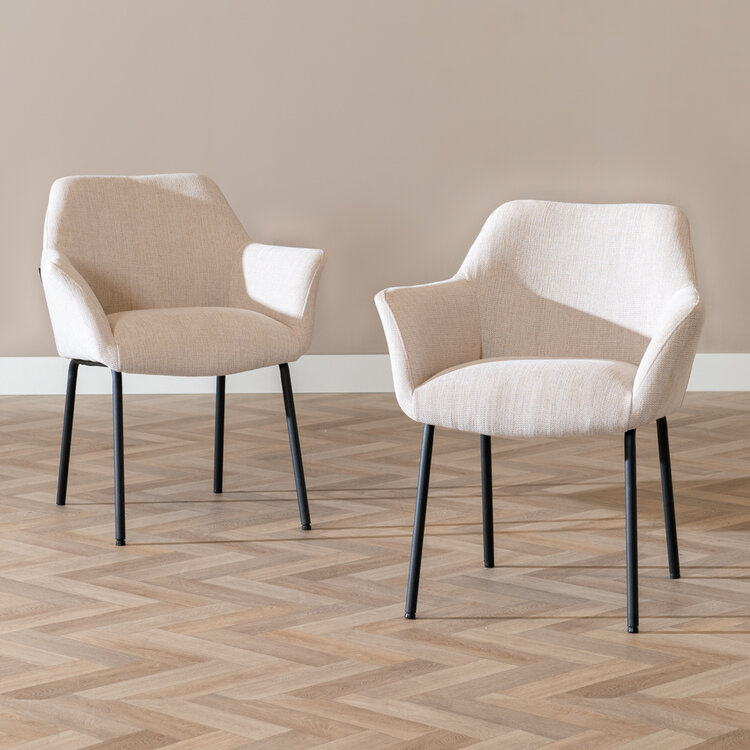 Scandinavische eetkamerstoel Sten gerecyclede stof beige
