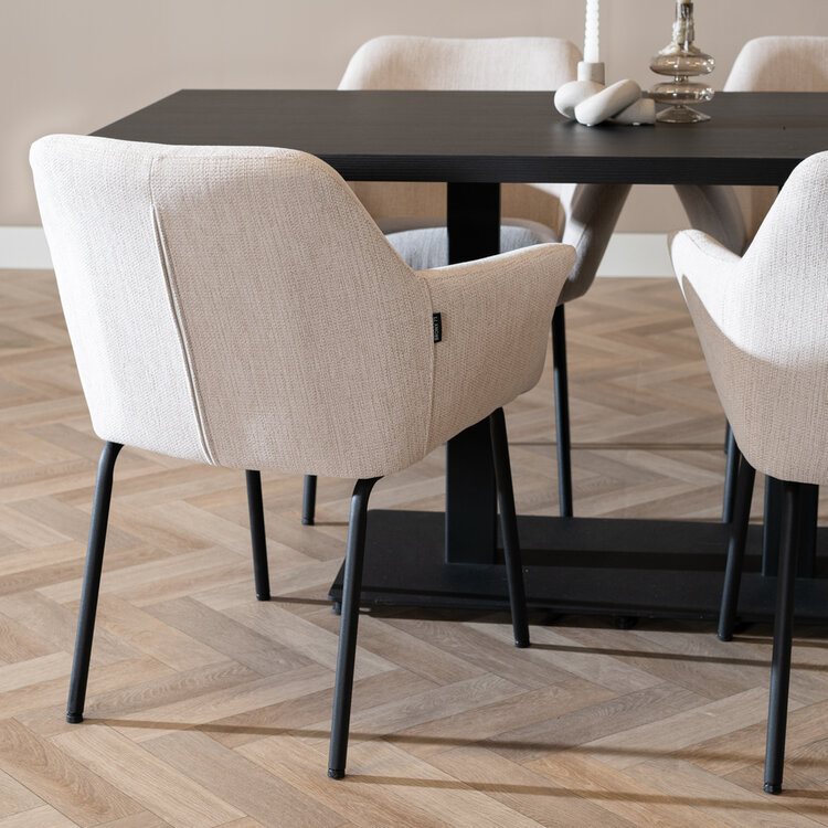 Scandinavische eetkamerstoel Sten gerecyclede stof beige