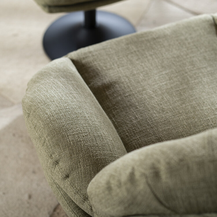 Draaifauteuil met hocker Isobel linnen olijfgroen