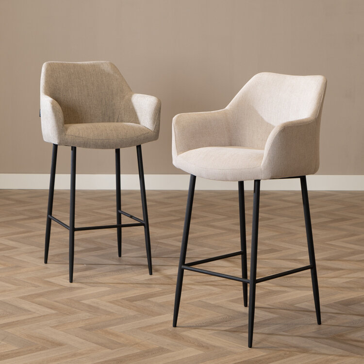 Scandinavische barkruk Niklas gerecyclede stof taupe 78 cm