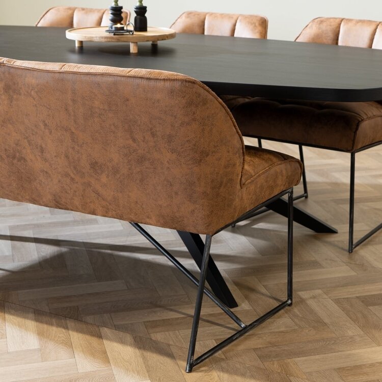Eetkamerbank Abel cognac microvezel 185 cm
