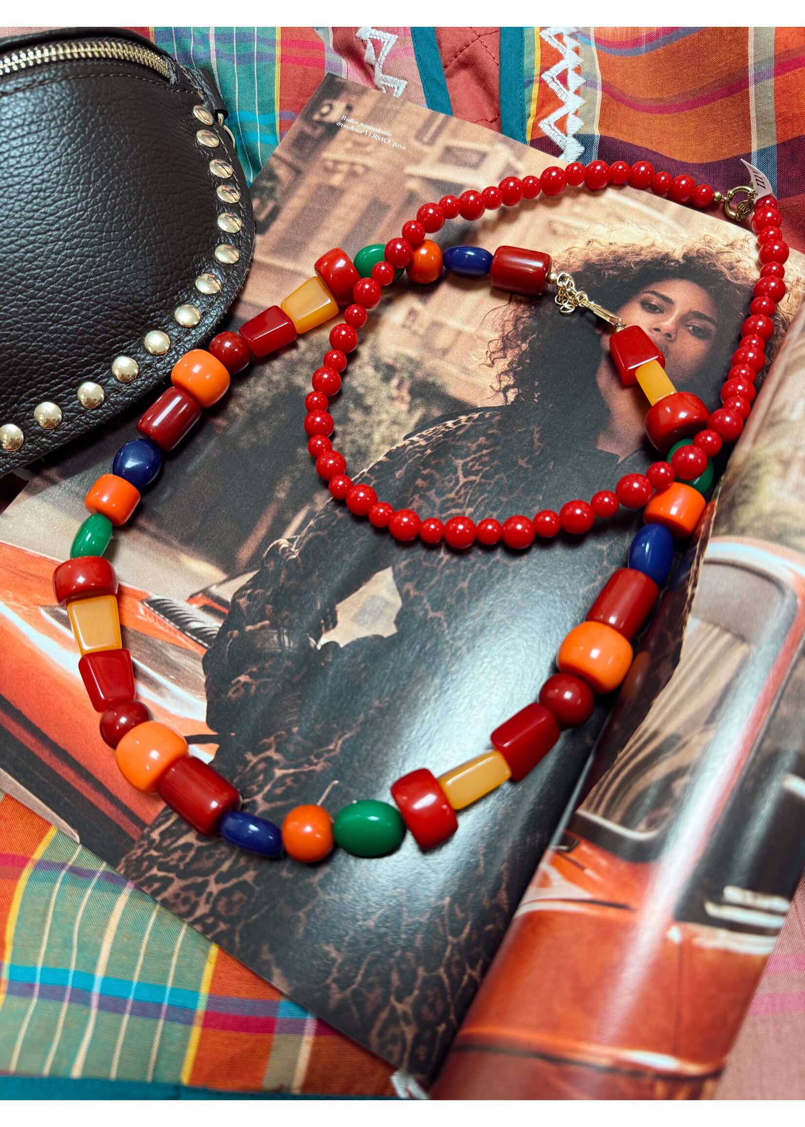 Necklace Beaded Red/Orange
