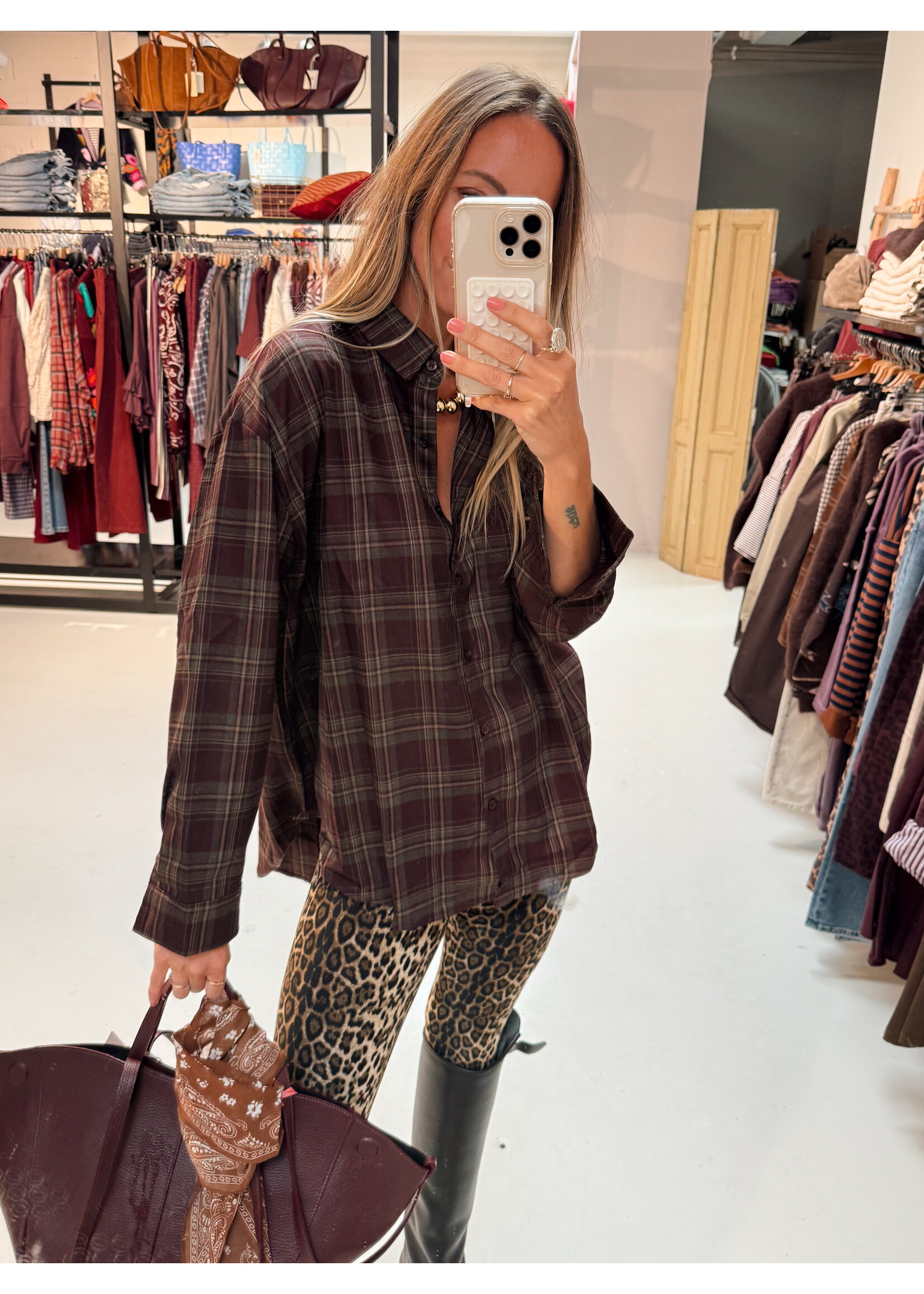 Checkered Blouse - Dark Red