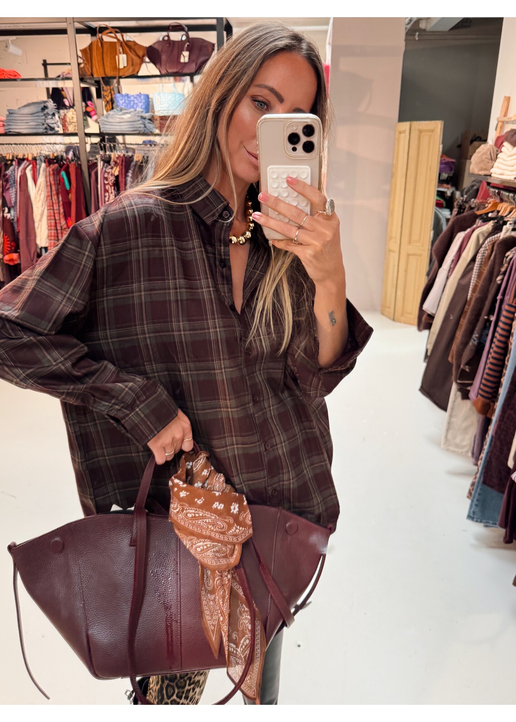 Checkered Blouse - Dark Red