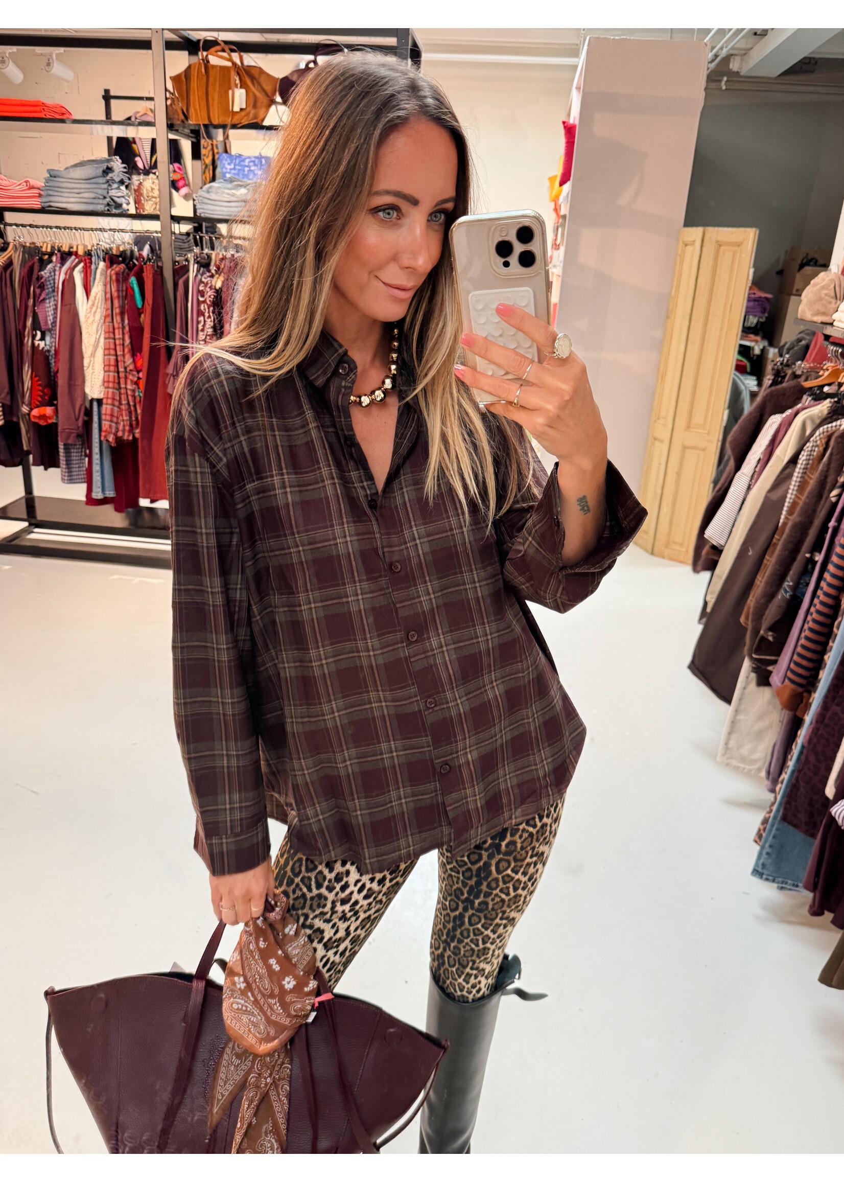 Checkered Blouse - Dark Red