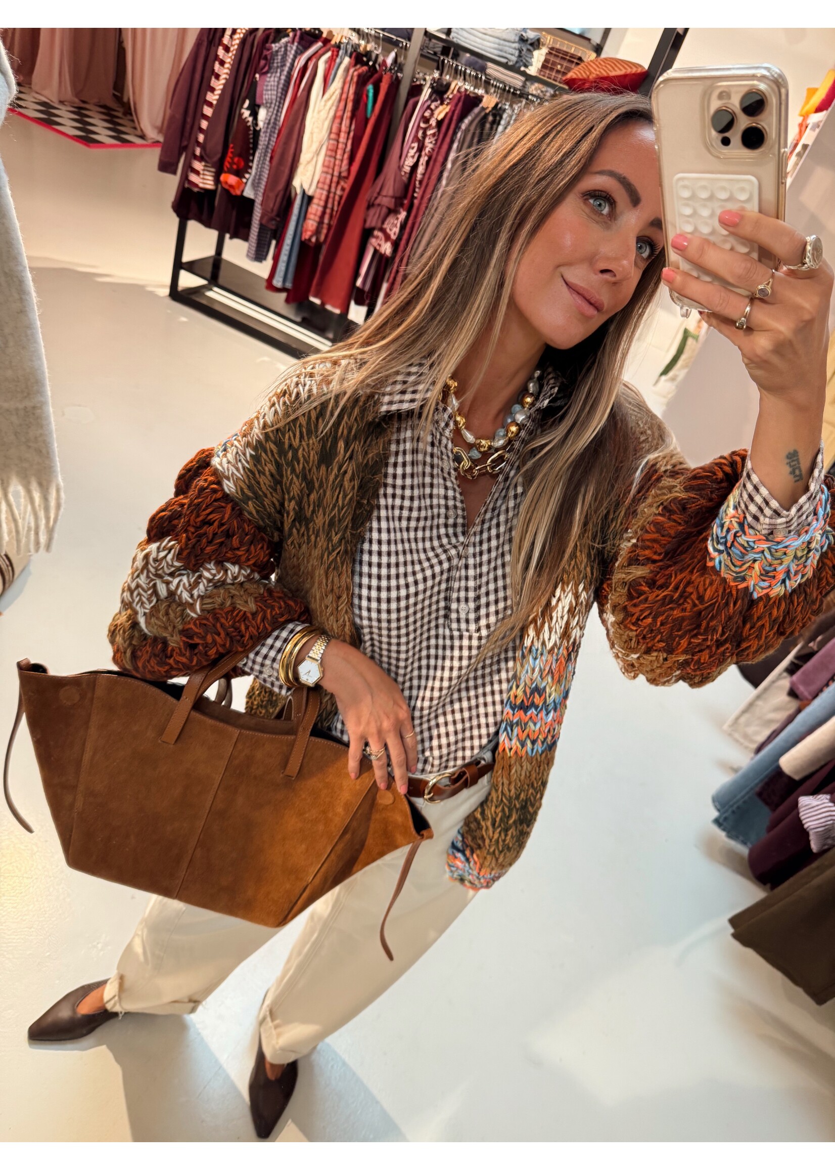 Checkered Blouse - Brown/Creme