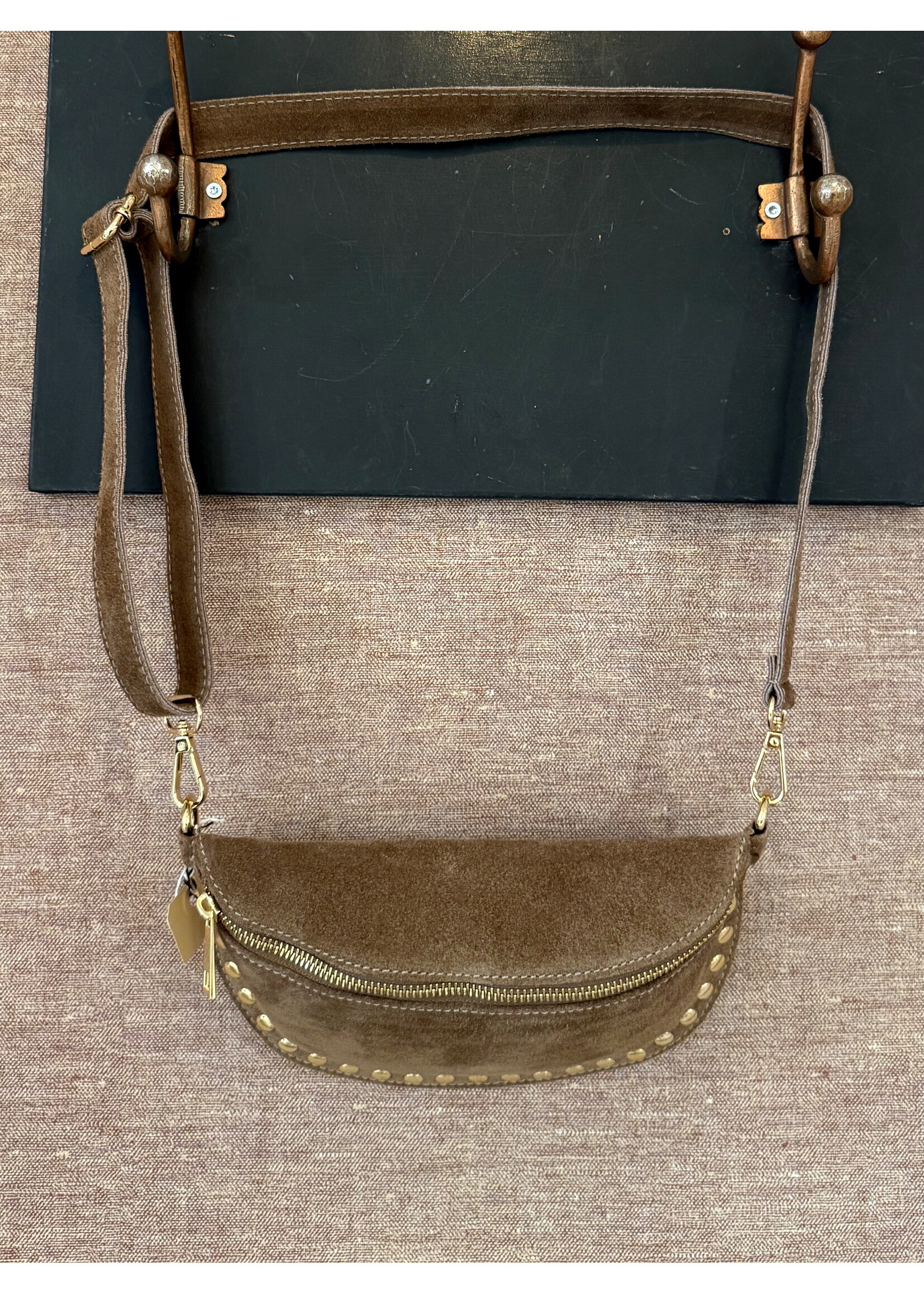 Suede Brown Studded Bag