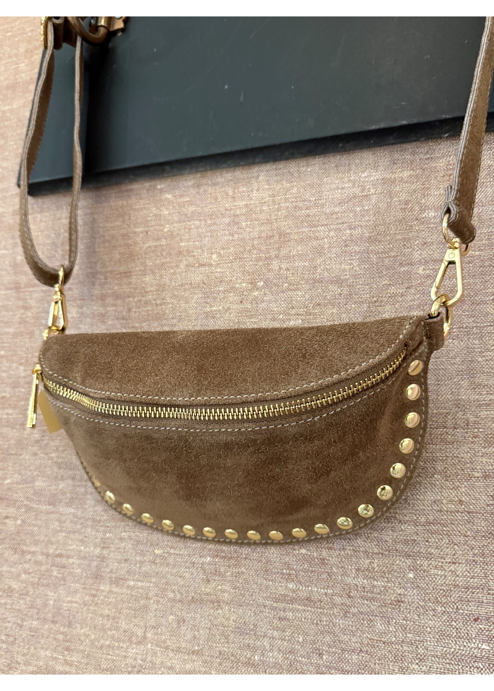 Suede Brown Studded Bag