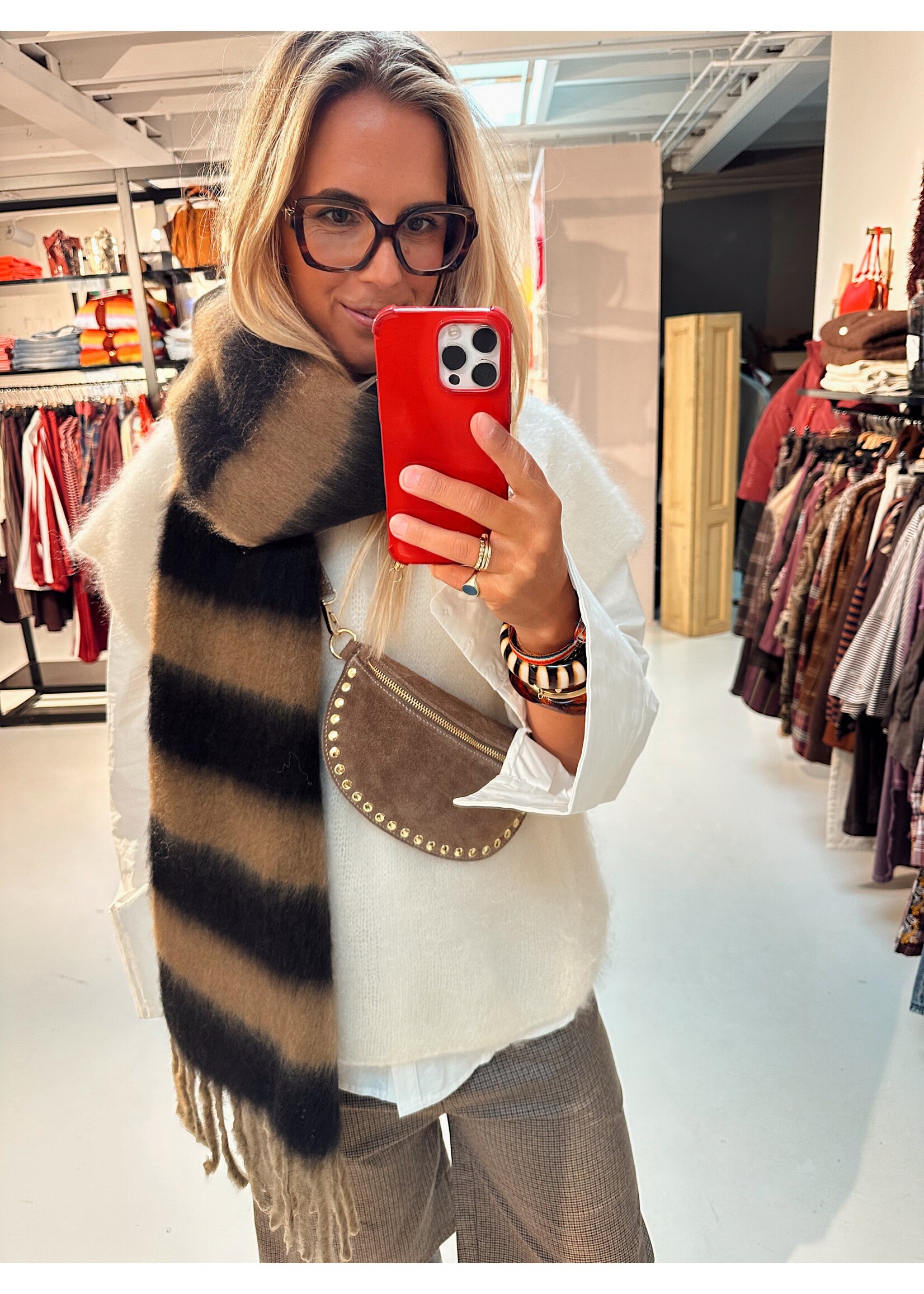 Suede Brown Studded Bag