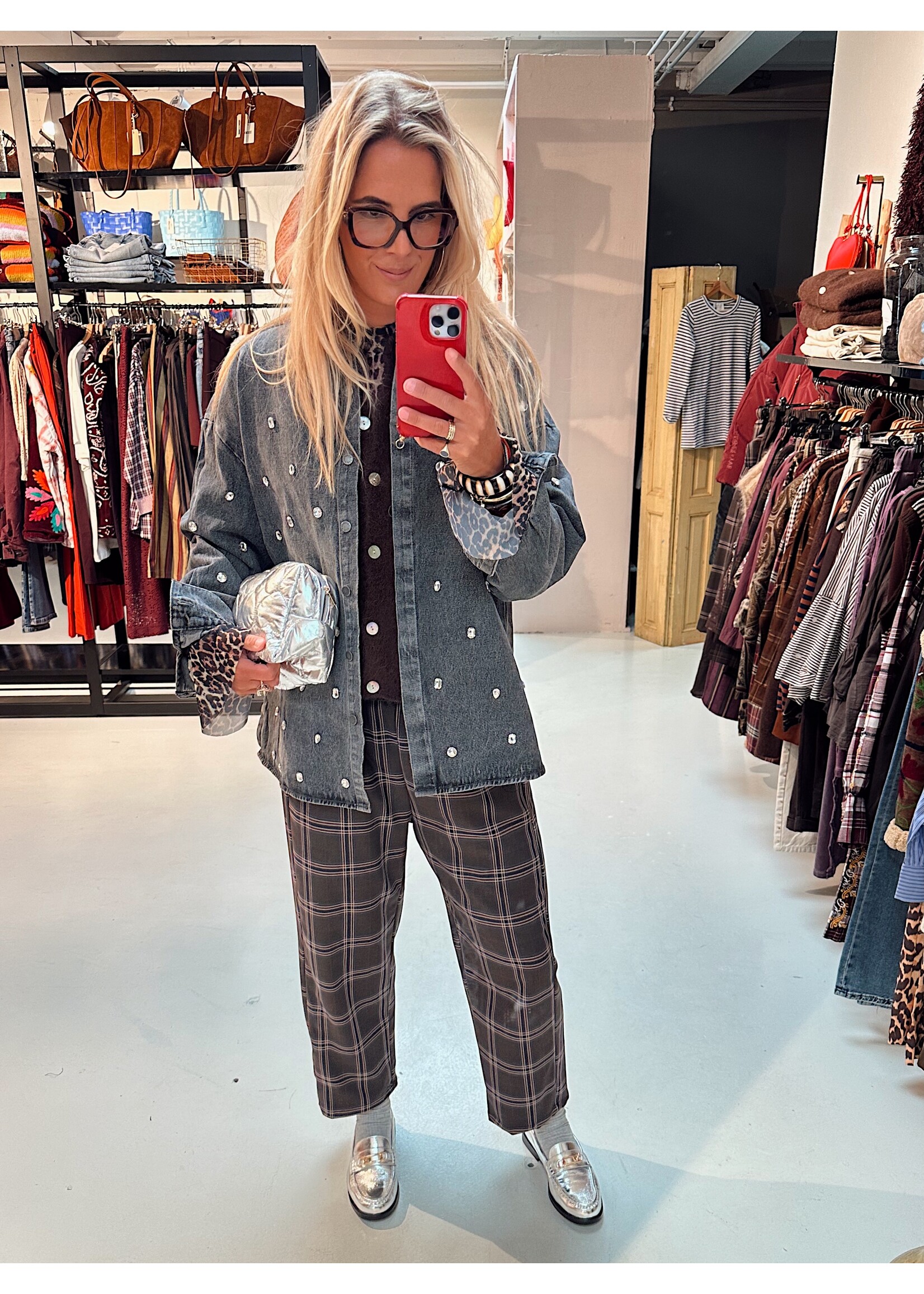 Checkered Pants 7/8 Brown