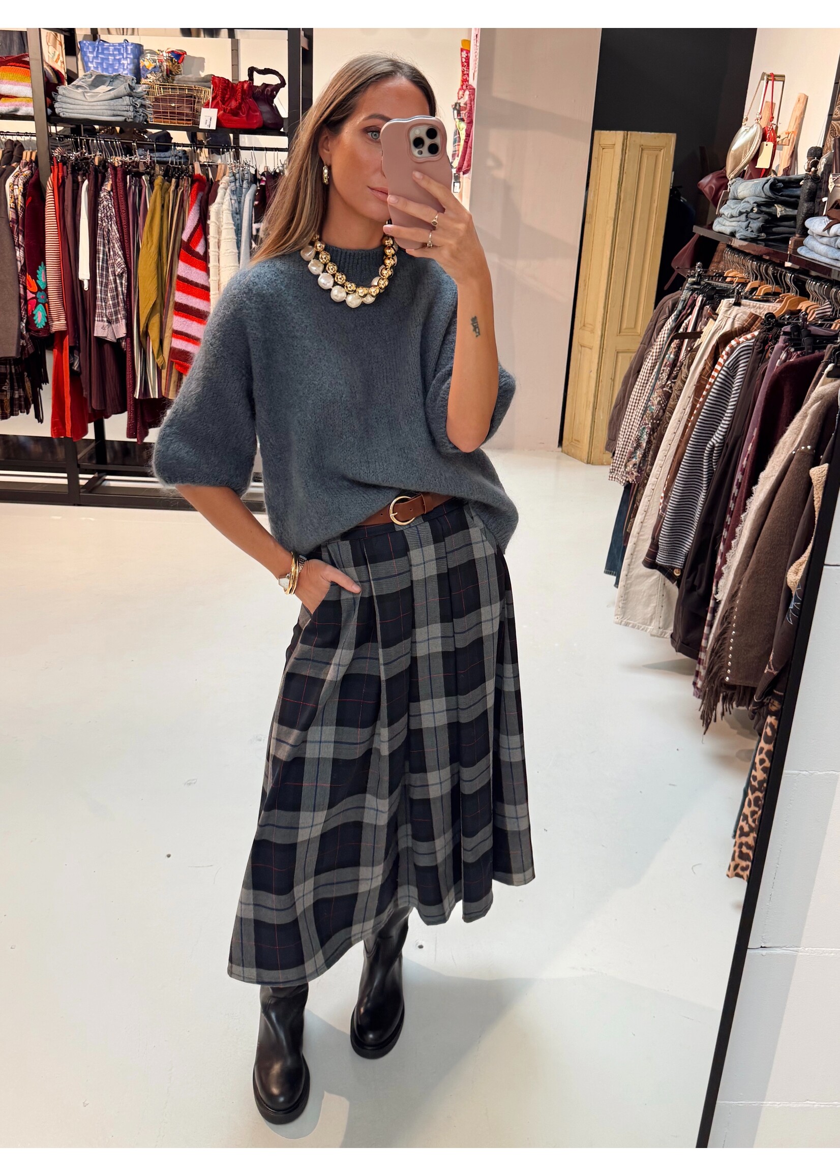 Midi Skirt - Checkered Blue