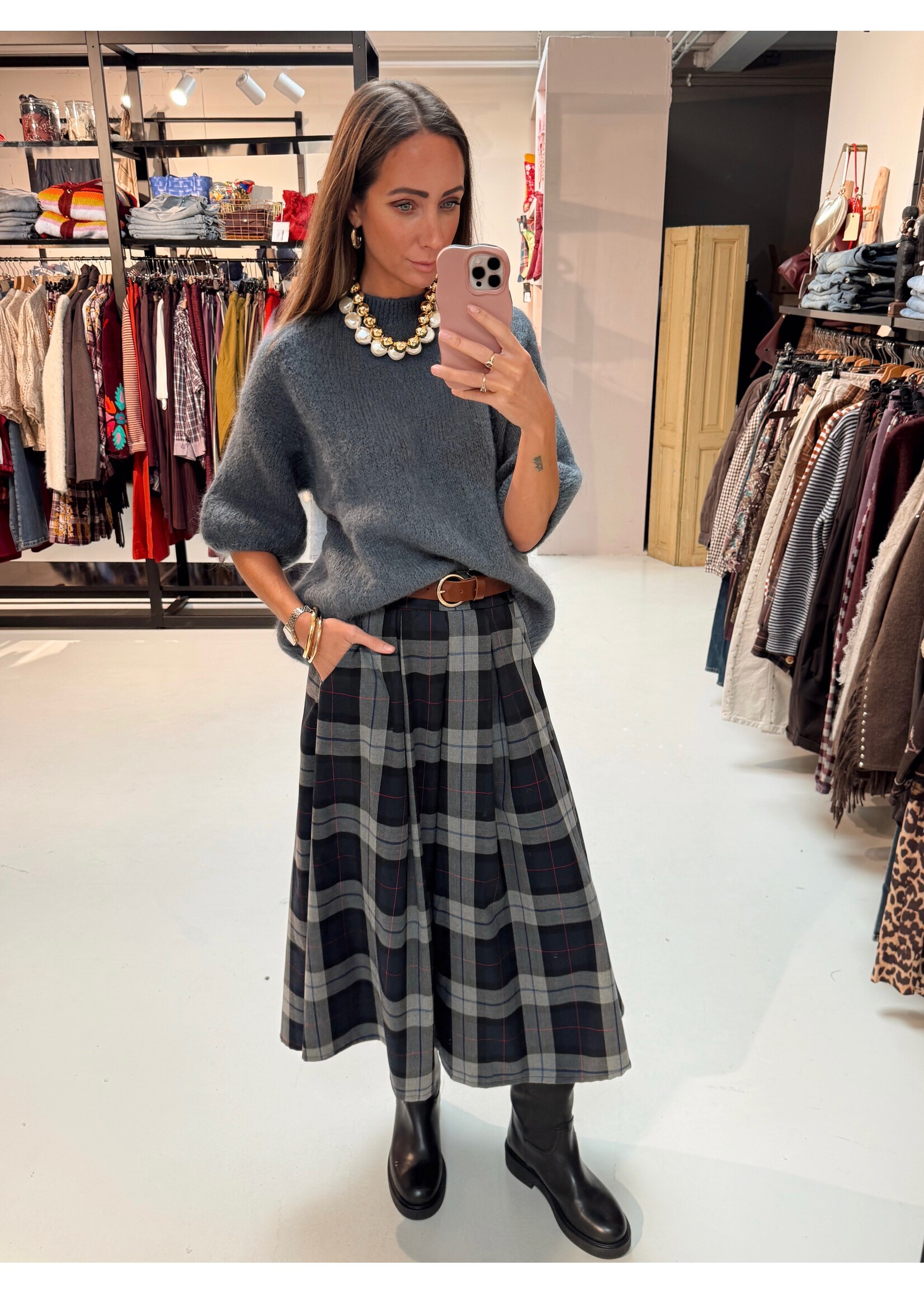 Midi Skirt - Checkered Blue