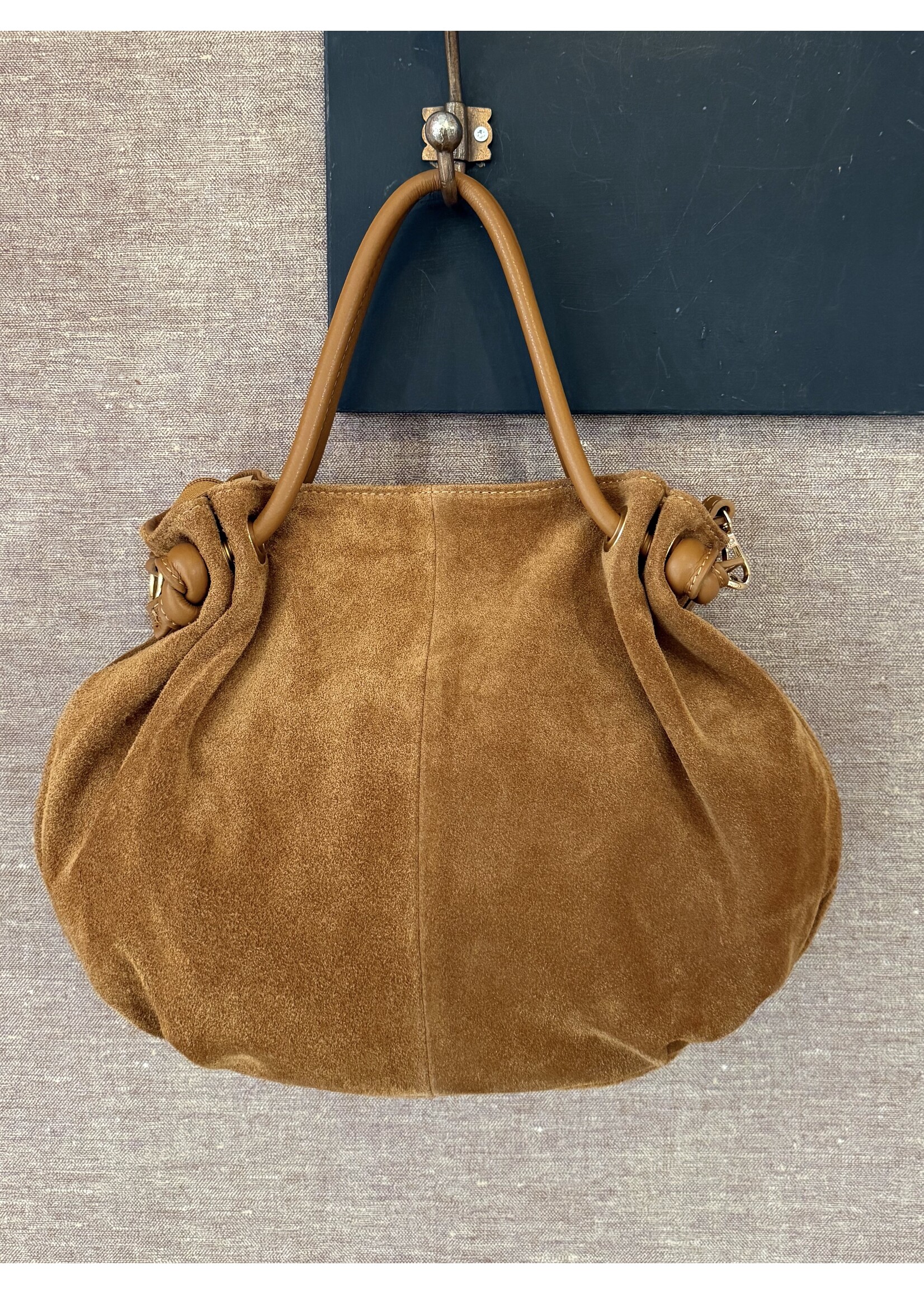 Camel Bag Suede Golden Hardware