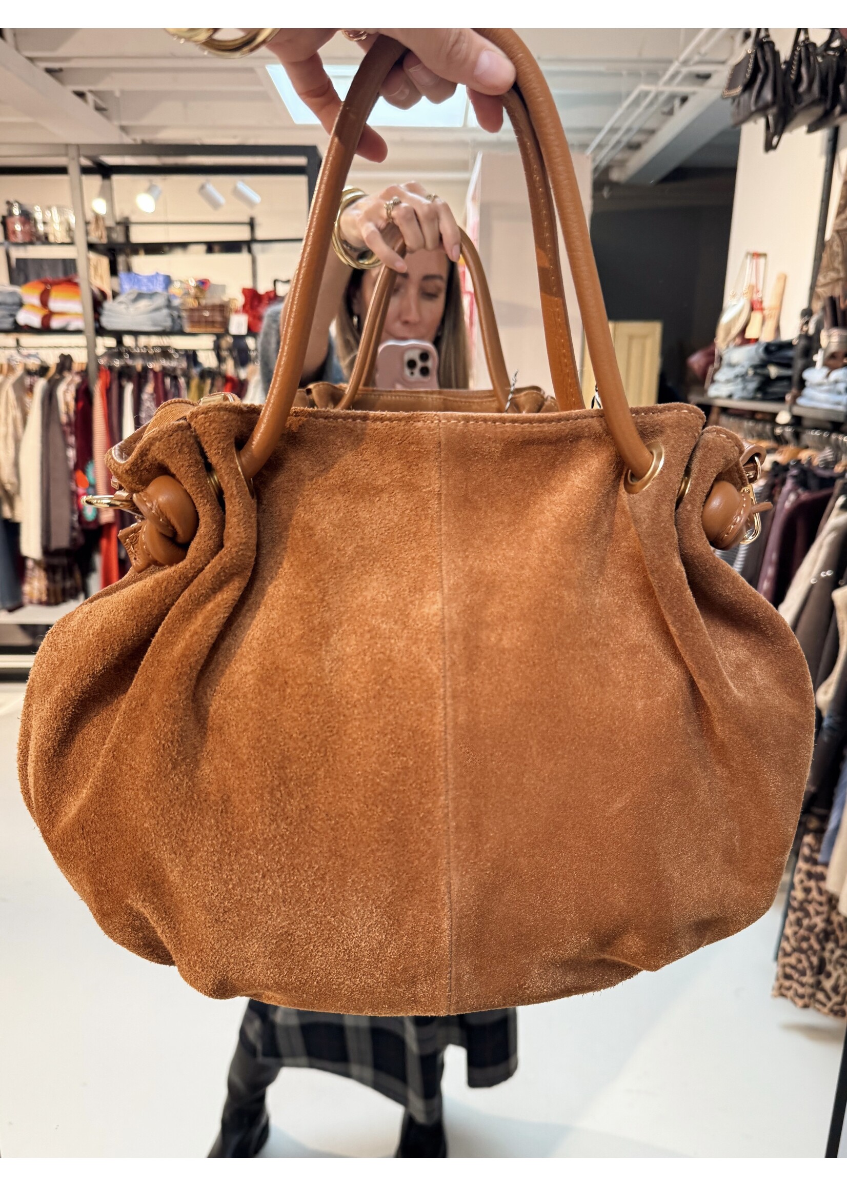Camel Bag Suede Golden Hardware