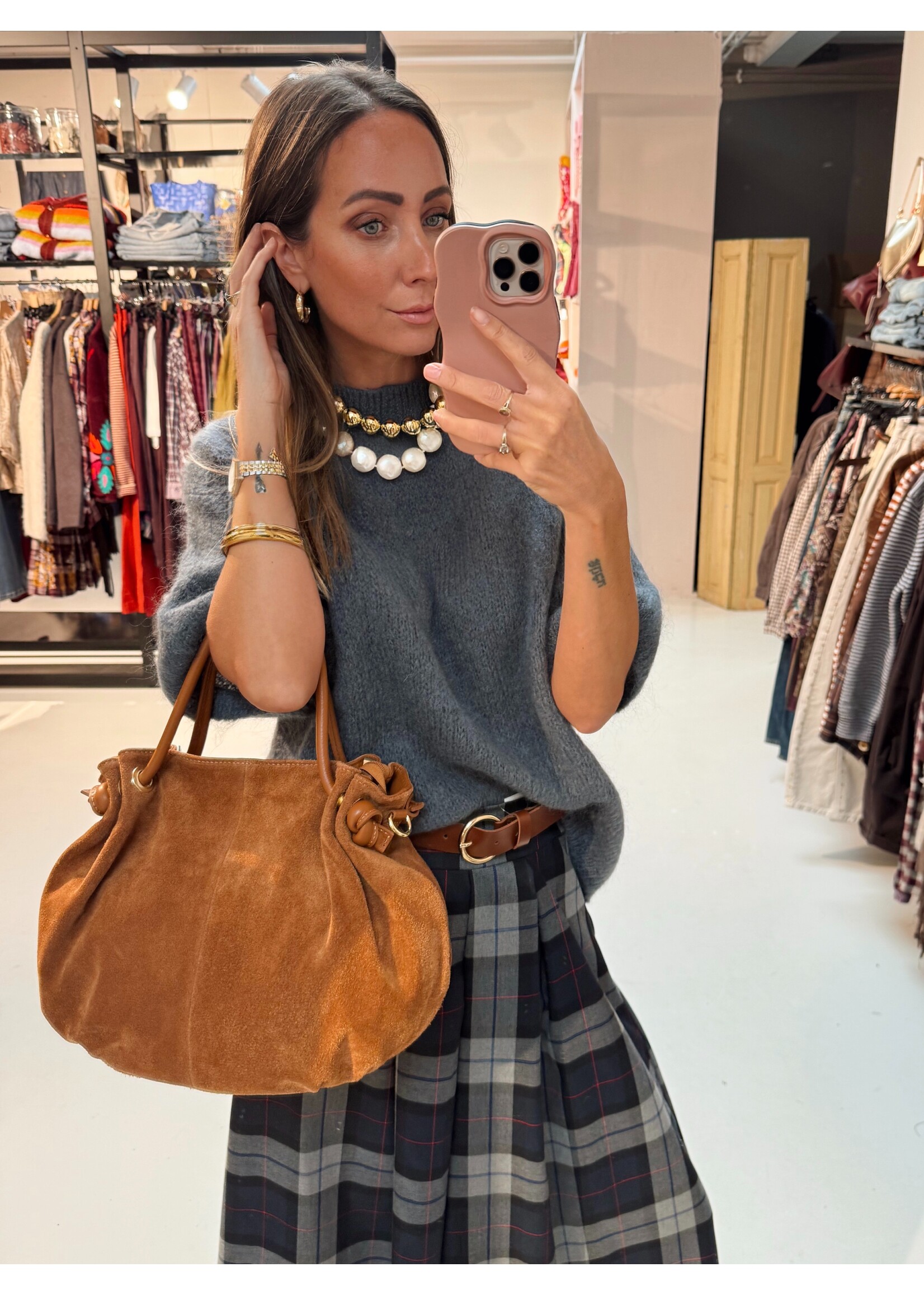 Camel Bag Suede Golden Hardware