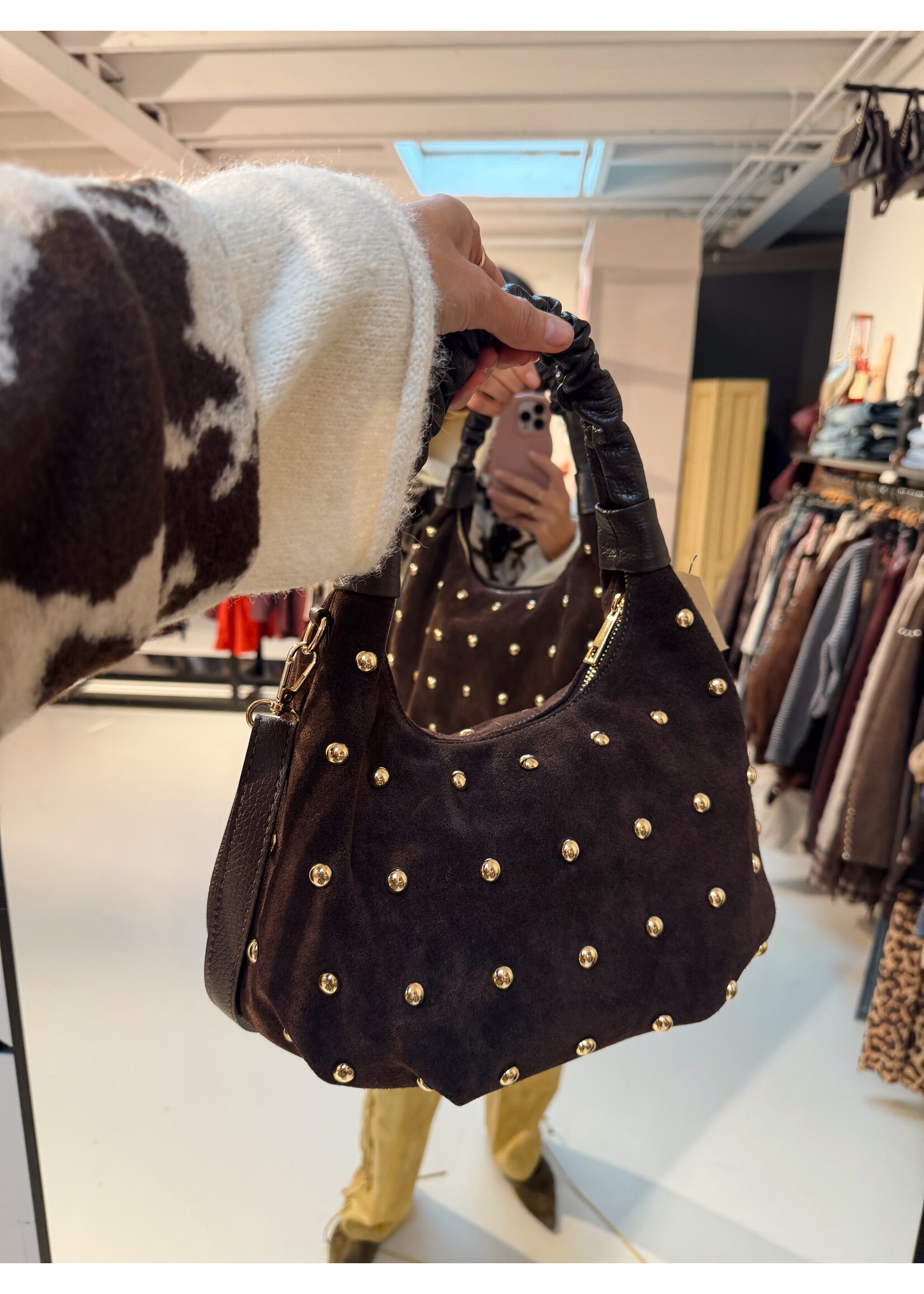 Brown Bag Suede Golden Studs