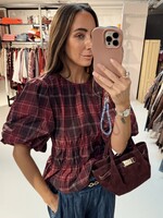 Puffy Checkered Blouse - Burgundy