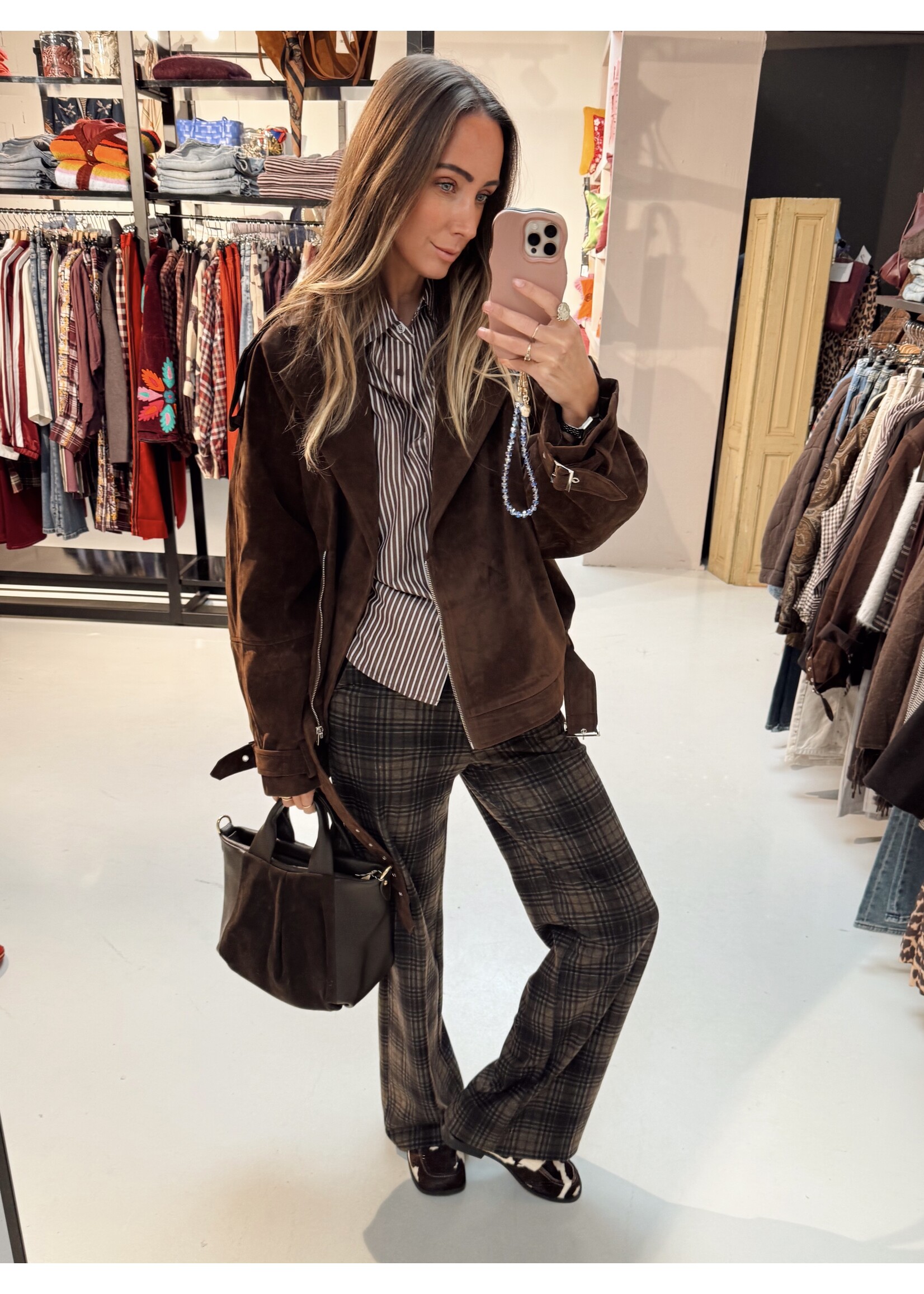 Suede Look Jacket - Brown