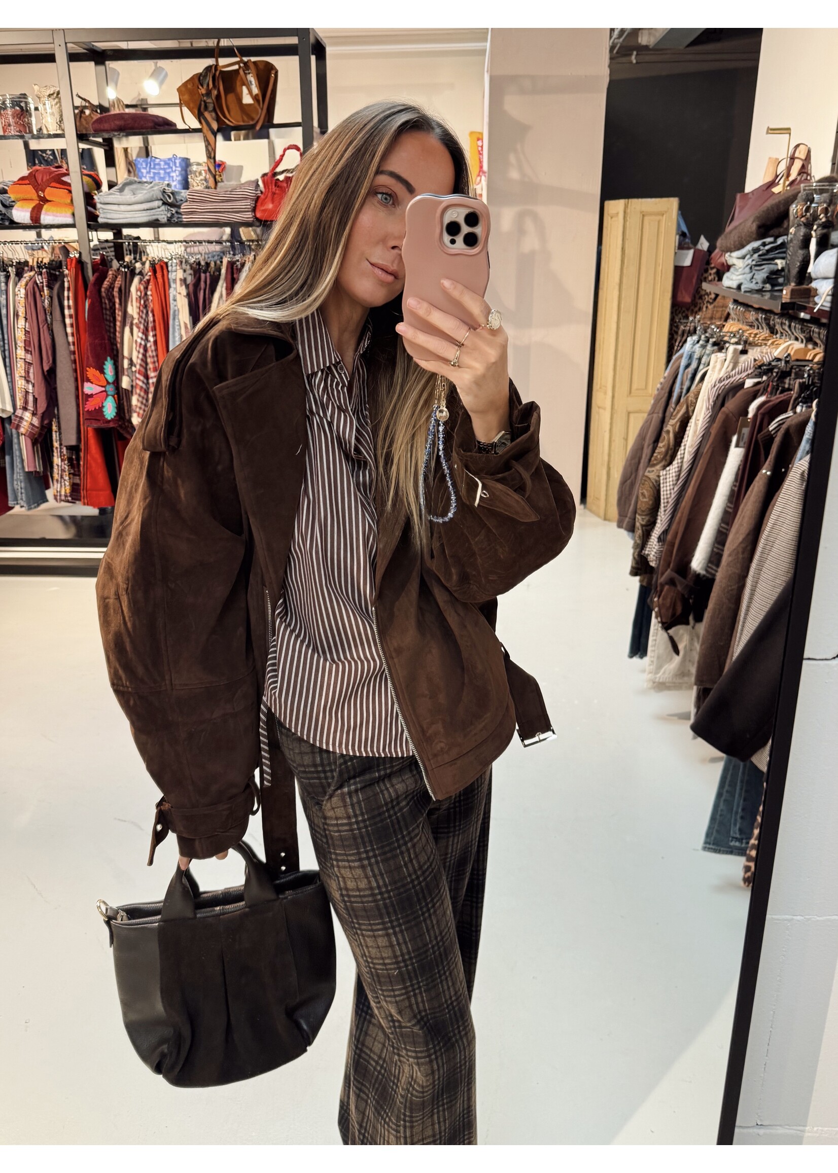 Suede Look Jacket - Brown