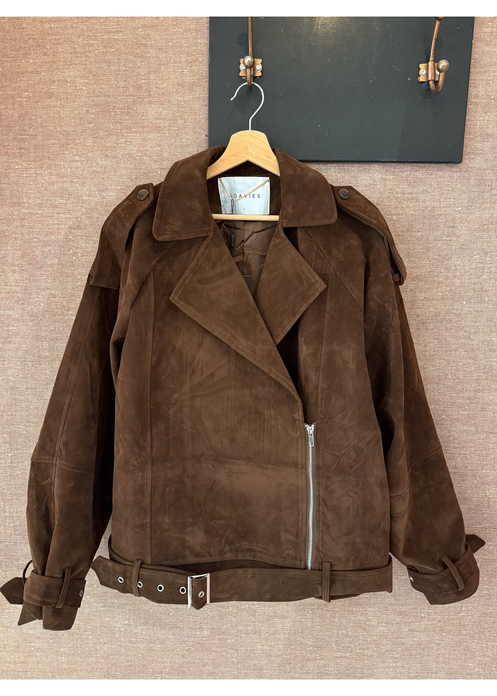 Suede Look Jacket - Brown