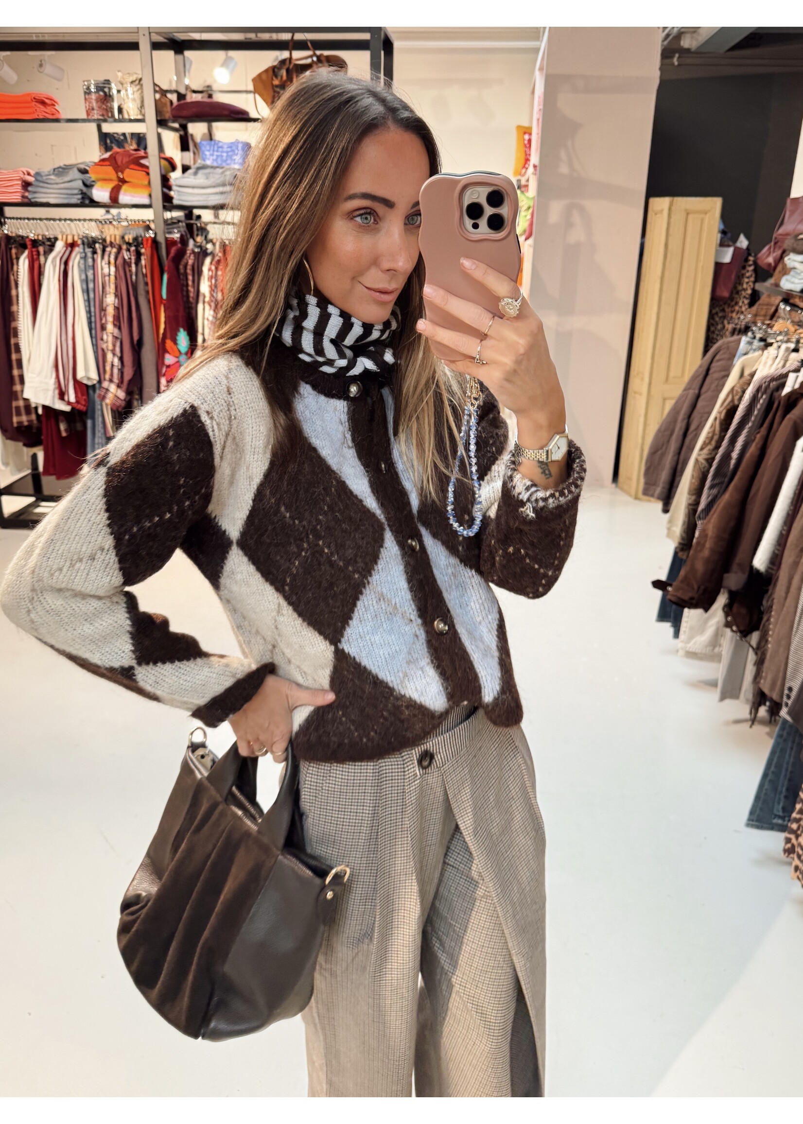 Cardigan Checkered Brown/L.Blue