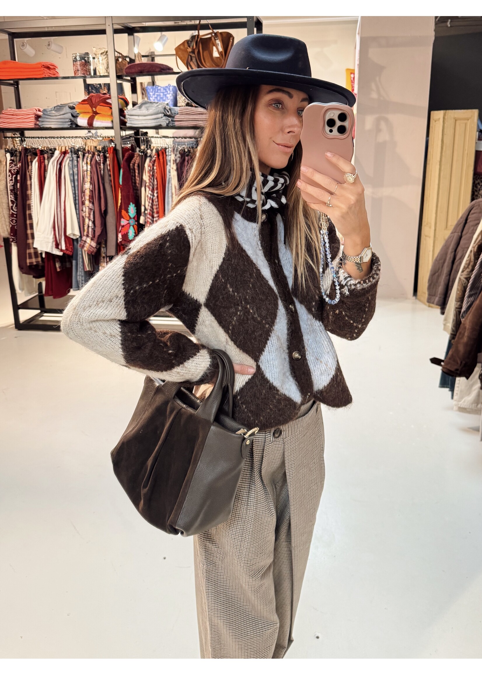 Cardigan Checkered Brown/L.Blue