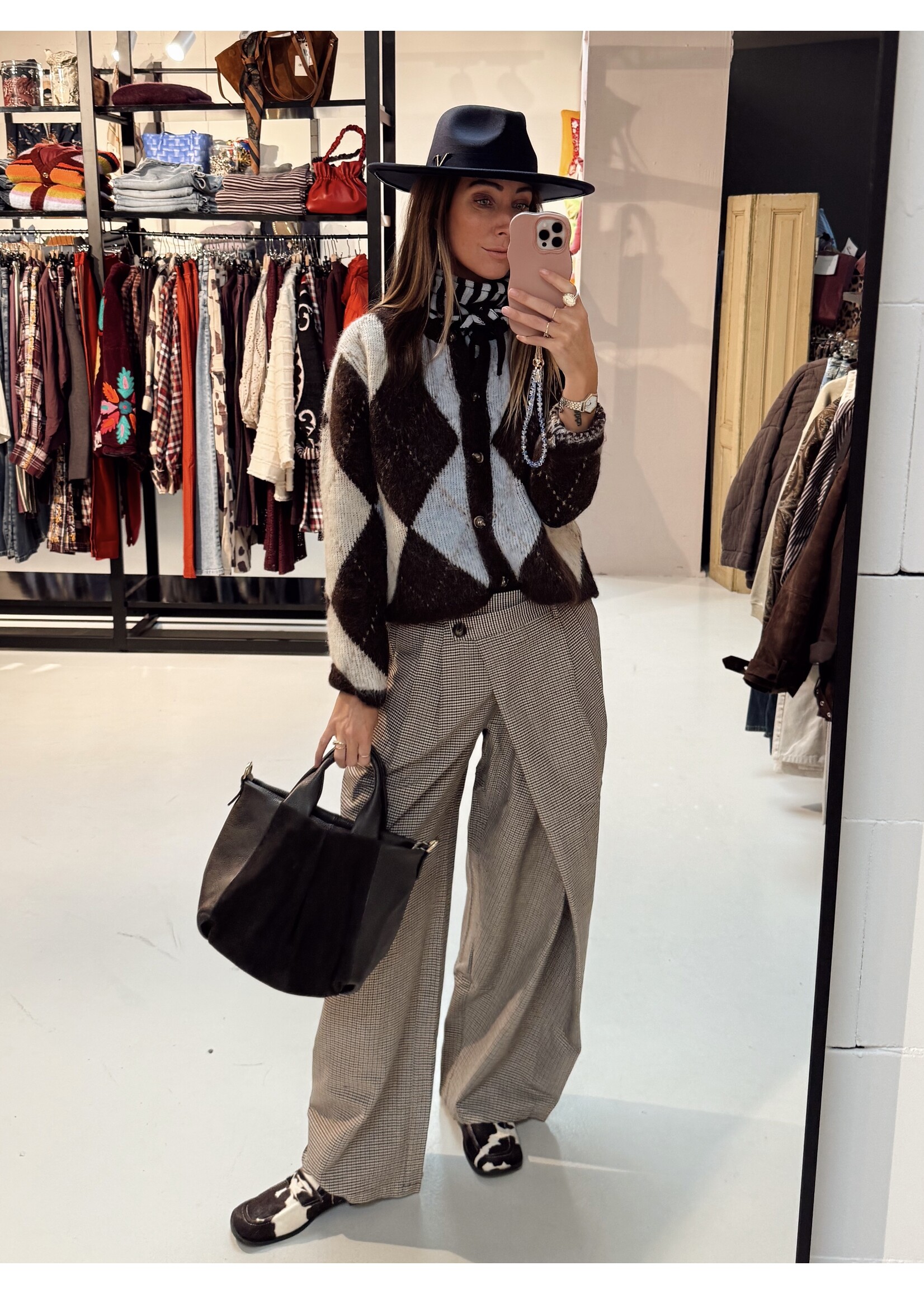 Cardigan Checkered Brown/L.Blue