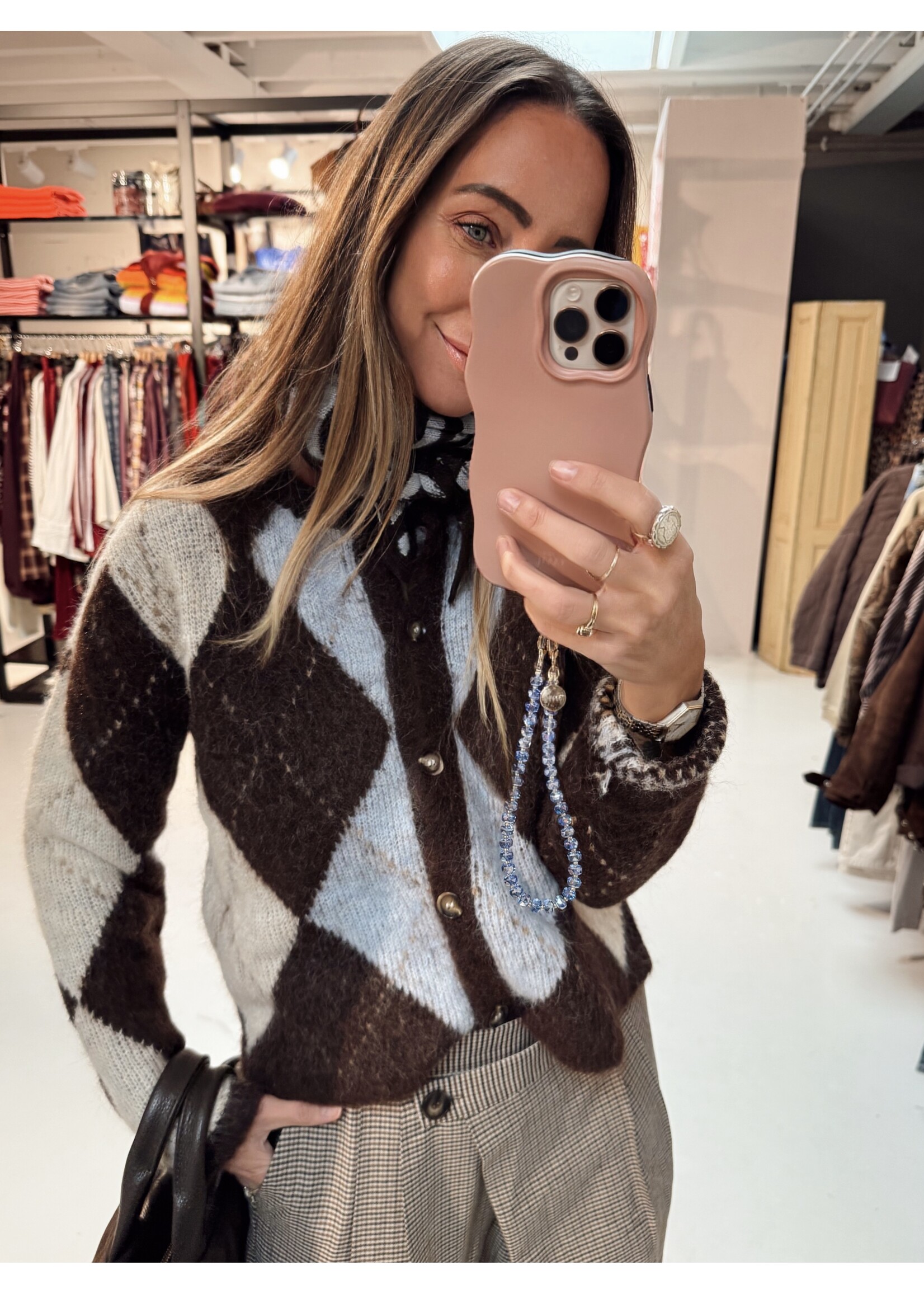 Cardigan Checkered Brown/L.Blue