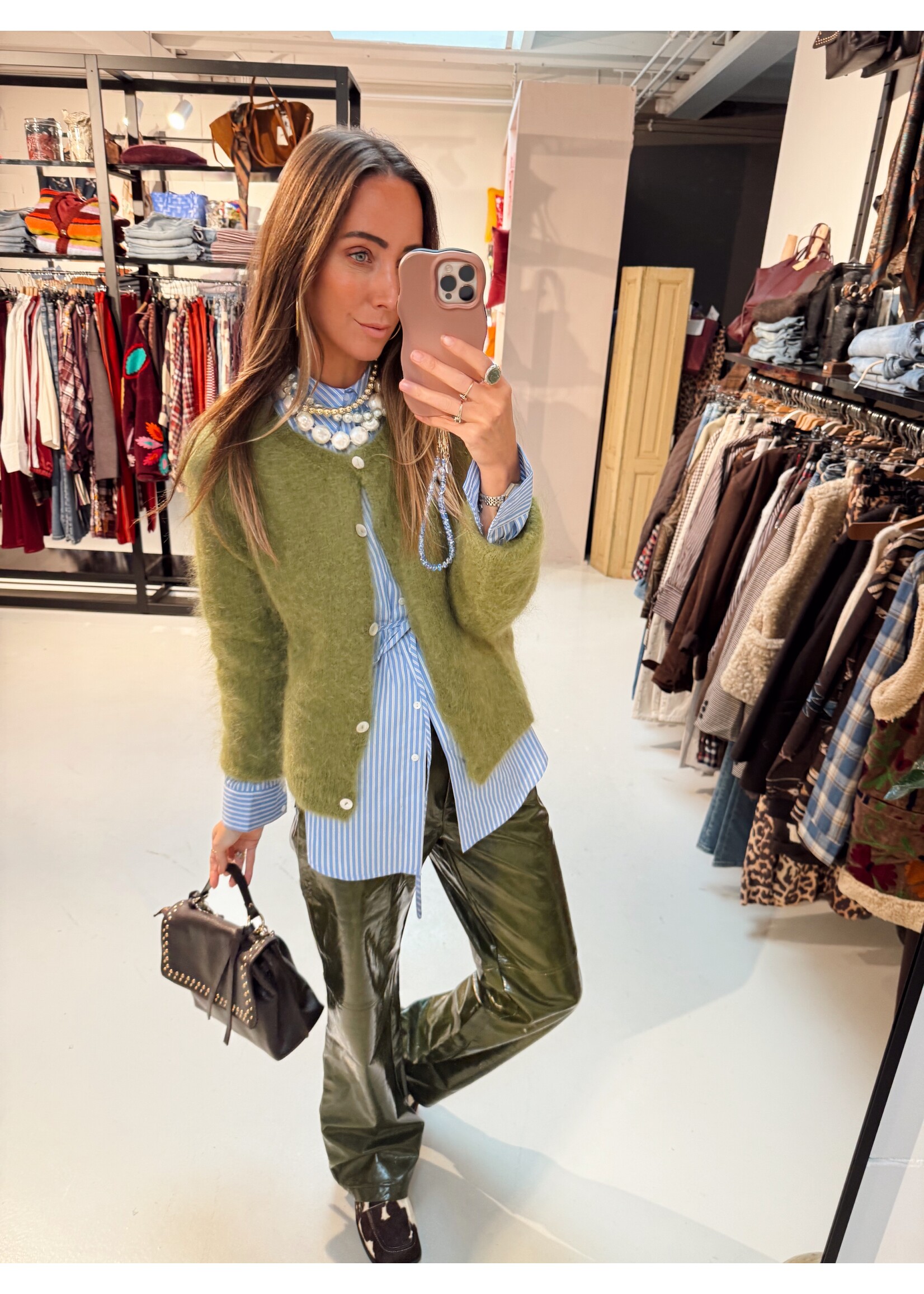 Green PU Leather Pants