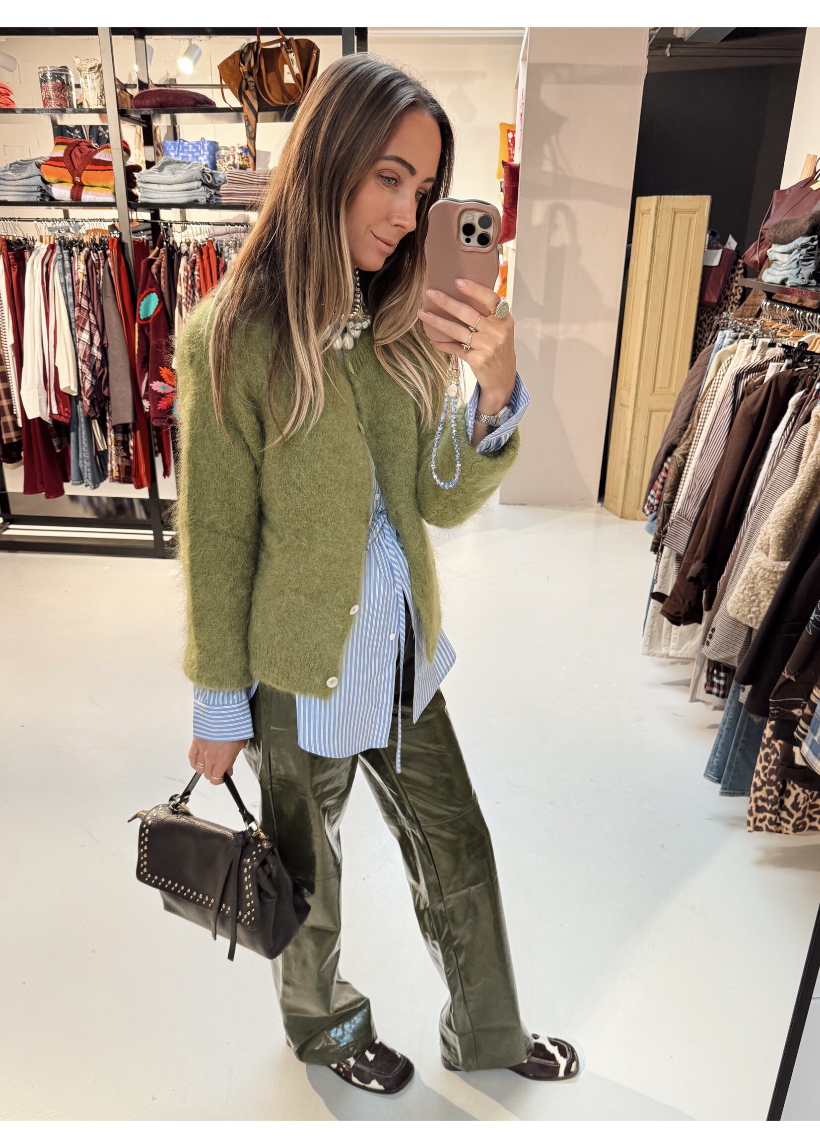 Green PU Leather Pants