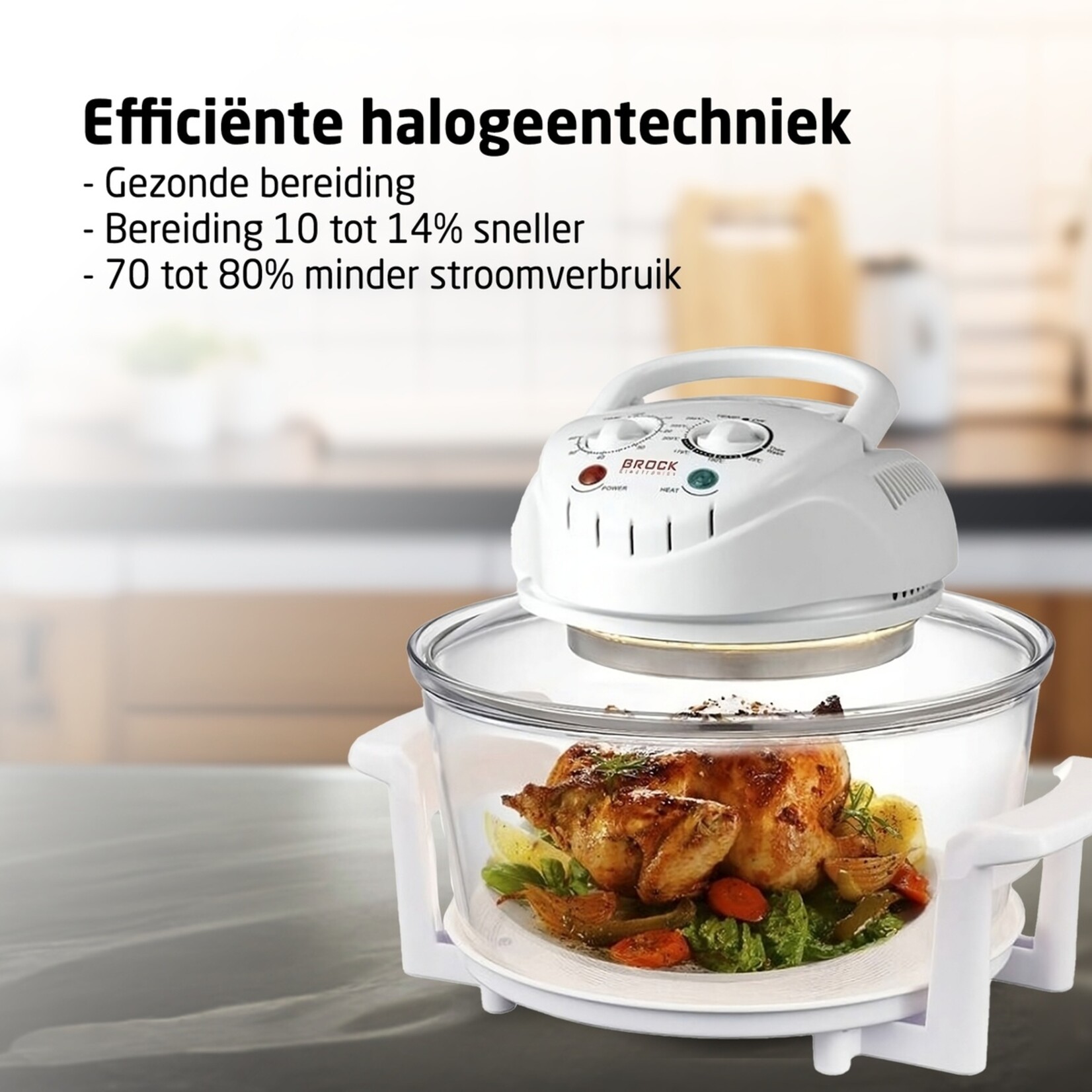 BROCK Electronics Brock HO 1701 WH Halogeenoven - Heteluchtoven met Grill - 17 Liter
