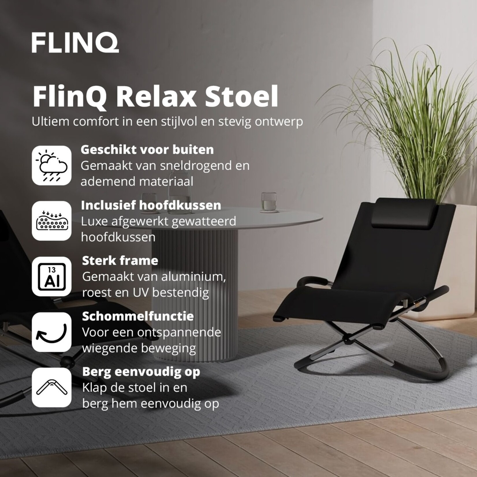 FlinQ FlinQ Aura Opvouwbare Ligstoel voor Buiten - Luxe Schommeltuinstoel