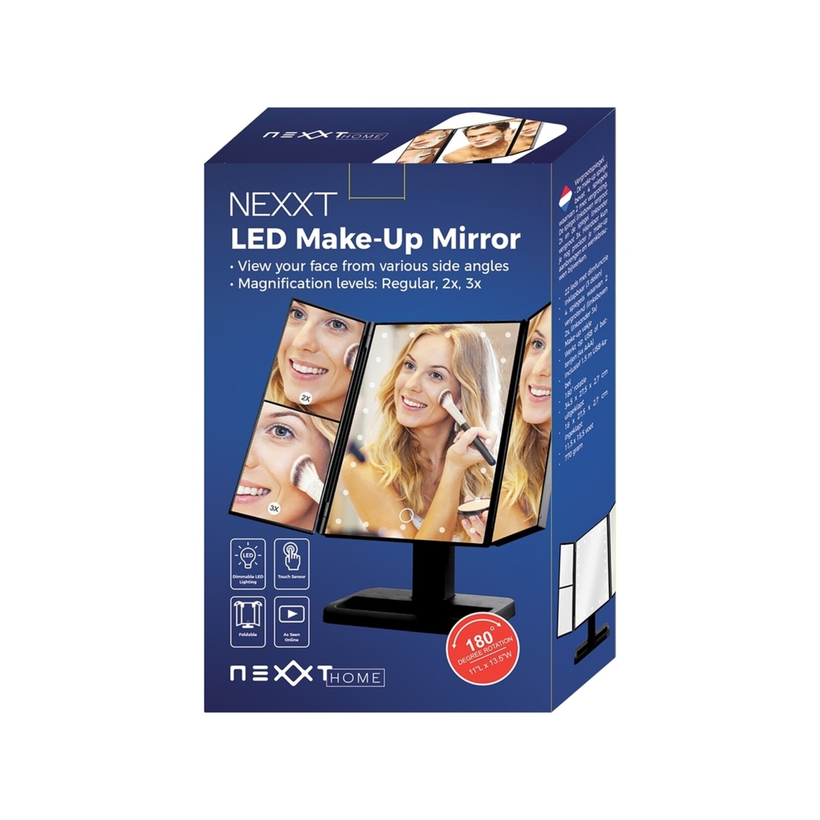 Nexxt Nexxt Make-up Spiegel met LED Licht - Opvouwbaar en Vergroting 2x/3x