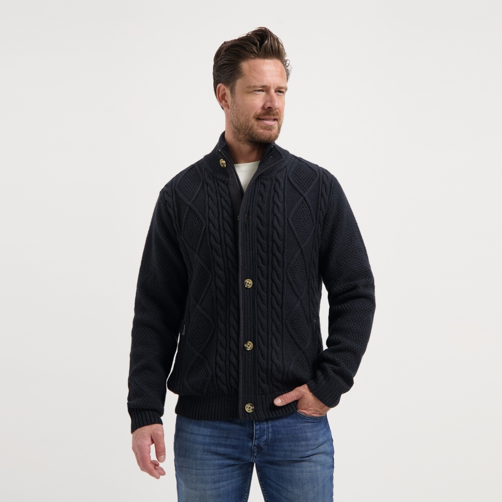 MGO Leisure Wear MGO Acton Vest voor Heren - Grof Gebreid met Rits en Knopen