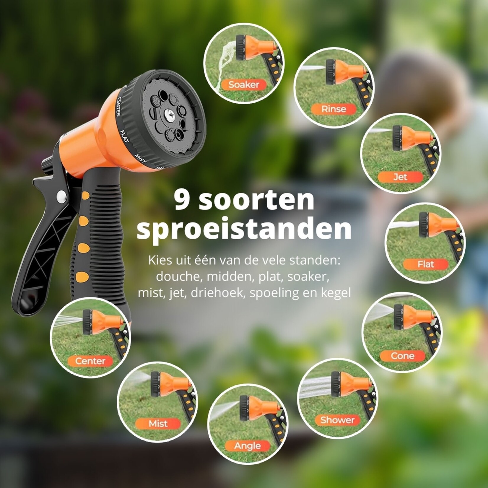 FlinQ FlinQ Retractable Tuinslanghaspel met 9 Sproeistanden - 180° Draaibaar - 30 Meter