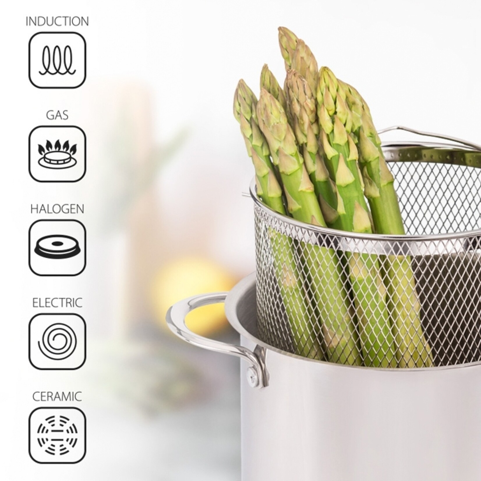 Smile MPM MGK‑09 Aspergepan 4,2L met RVS Inzet en Glasdeksel - Inductie