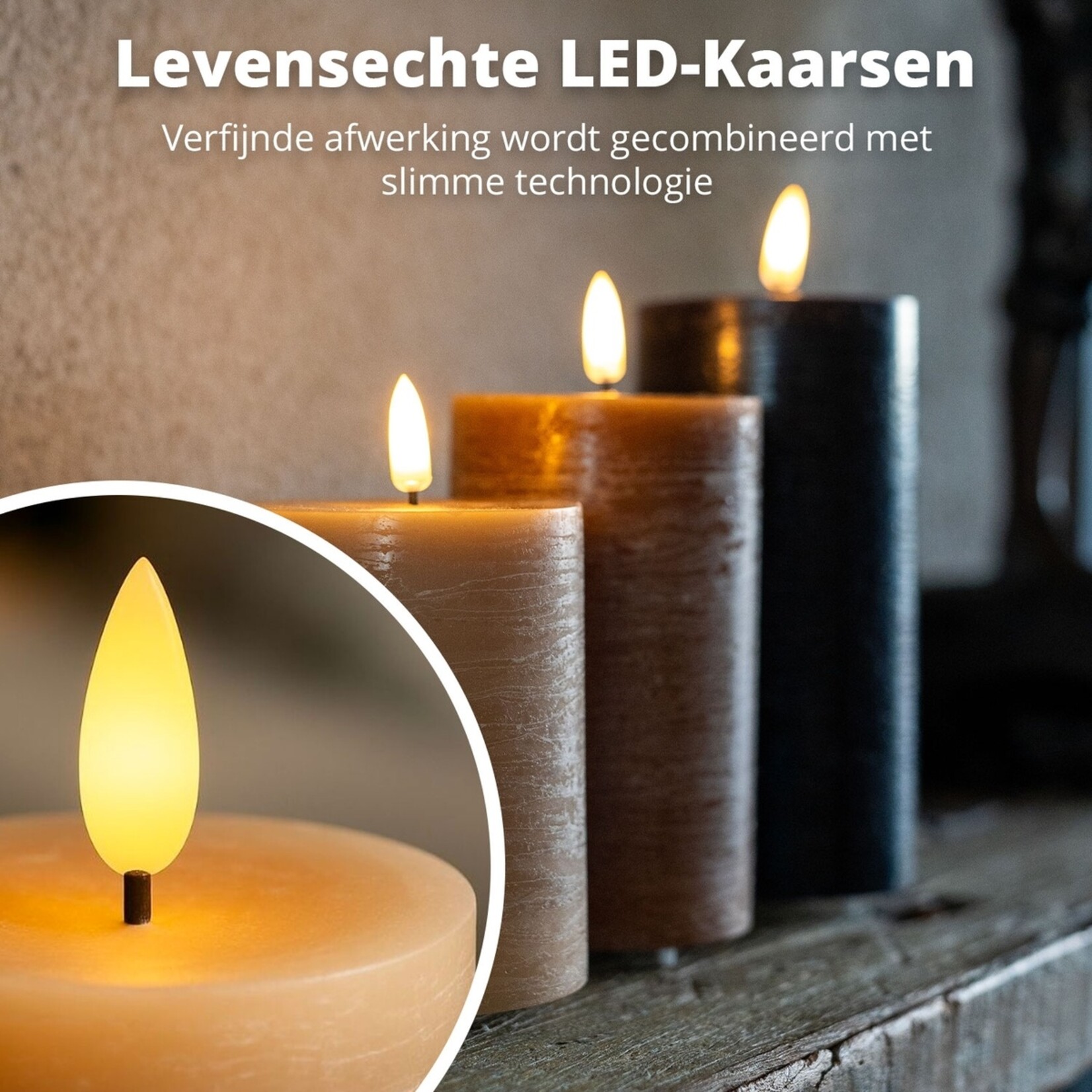 FlinQ LED Kaarsen Set van 3 – Oplaadbaar met Timer en Flikkerstand