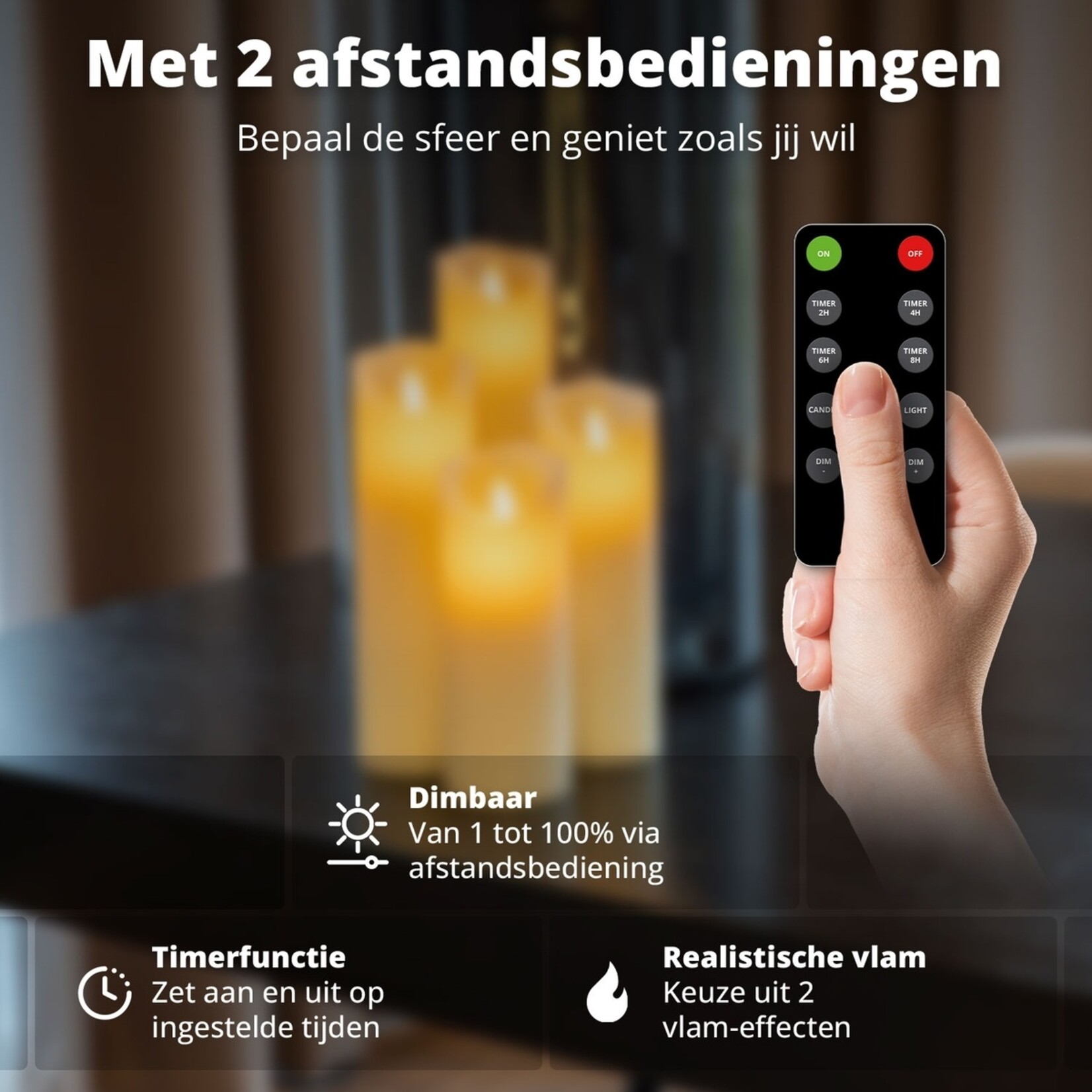 FlinQ FlinQ Harmony LED Kaarsen Set van 9 – Beweegbare Vlam en Timer – Paraffine
