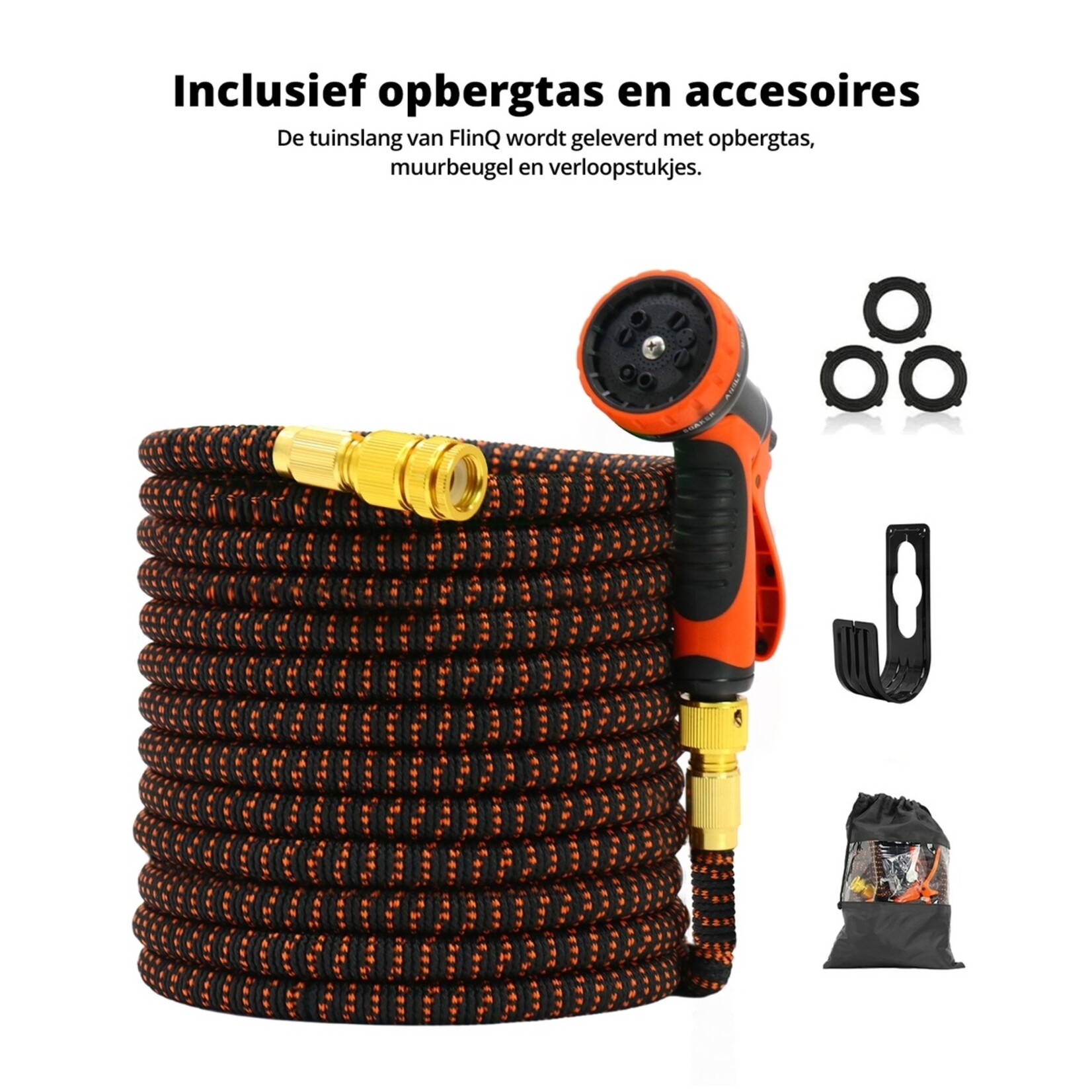 FlinQ FlinQ Uittrekbare Tuinslang met Gratis Opbergtas en Slanghouder – 30 Meter
