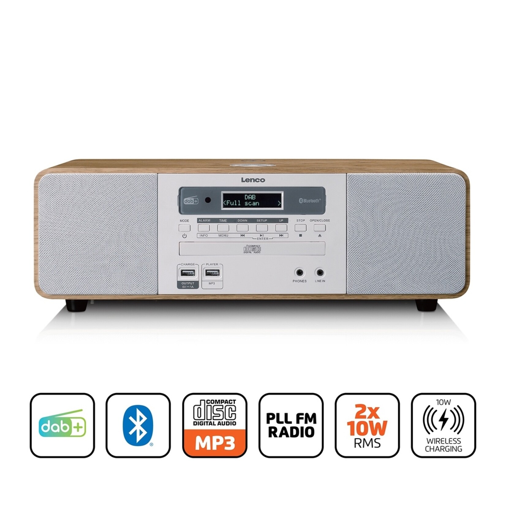 Lenco Lenco DAR-251WDWH Alles-in-één Muzieksysteem met DAB+, FM, CD, Bluetooth en USB
